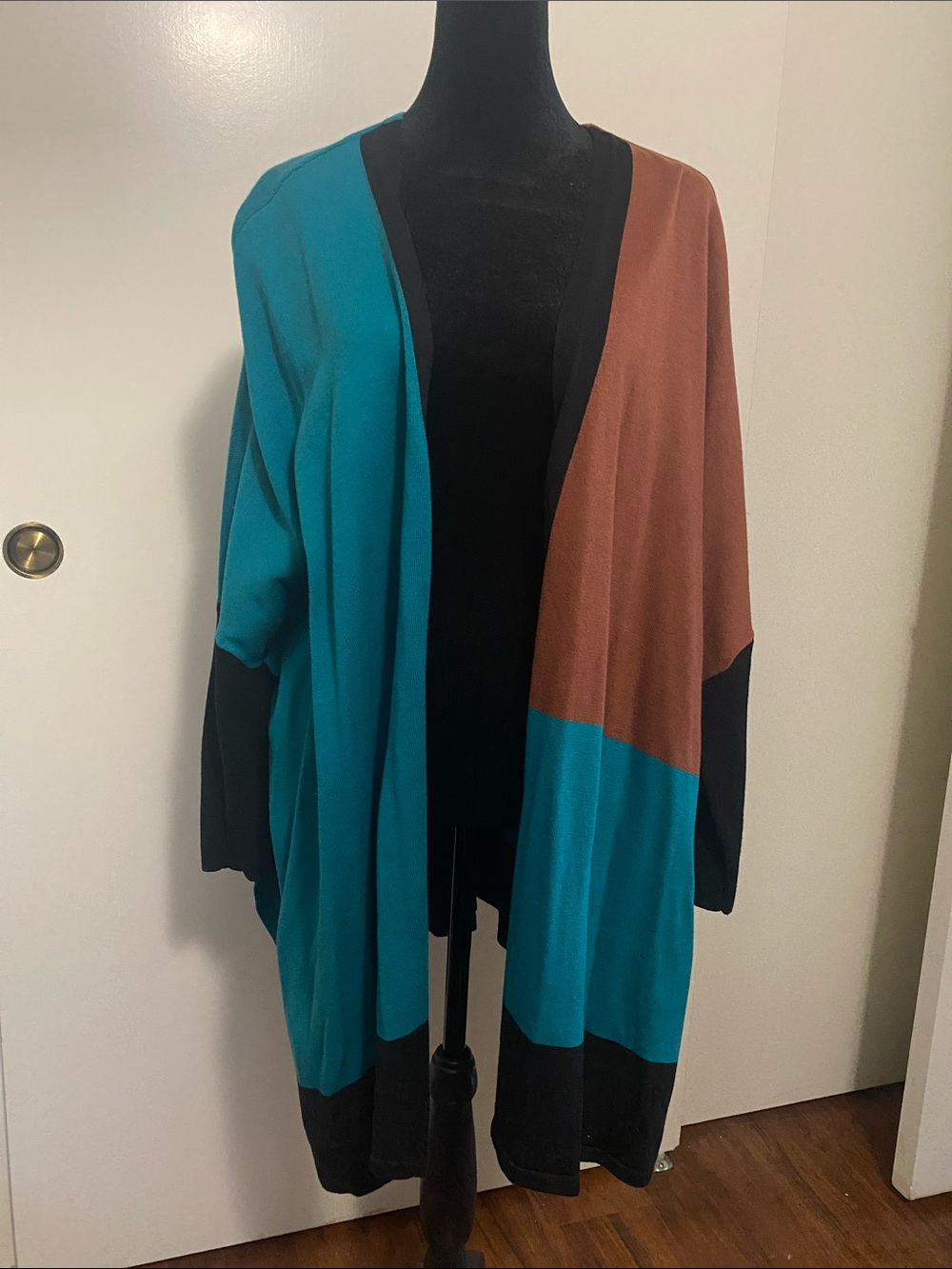 Chico’s Colorblock Open-Front Women's Cardigan - Teal, Brown, Black
